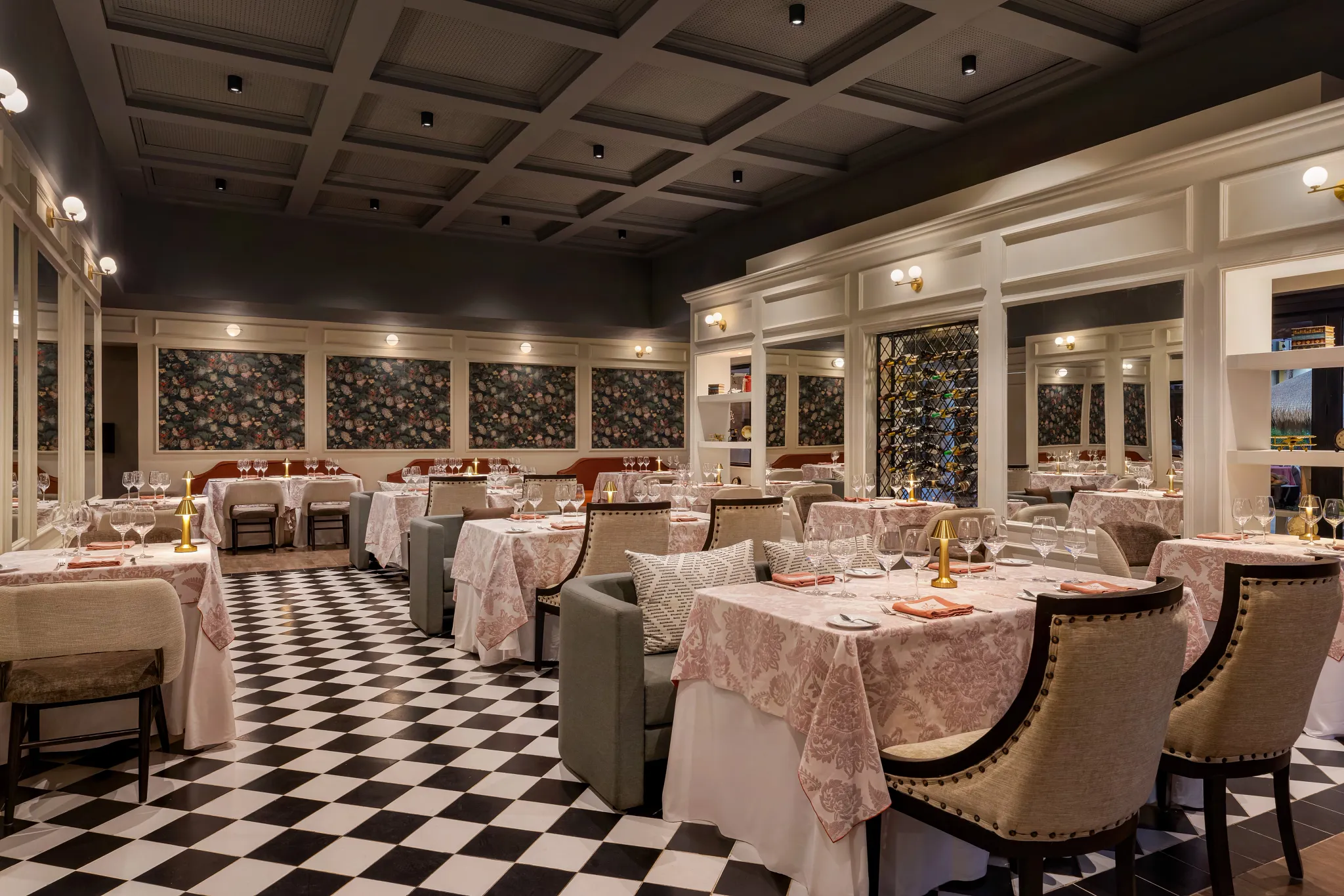 Bordeaux French restaurant at Secrets Aura Cozumel featuring elegant dining, romantic ambiance, and gourmet French cuisine.